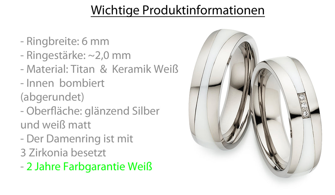 Ehe -Freundschaftsringe aus Titan und Keramik mit Zirkonia ink.  Gravur | AB 4738