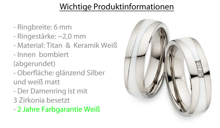 Ehe -Freundschaftsringe aus Titan und Keramik mit Zirkonia ink.  Gravur | AB 4738