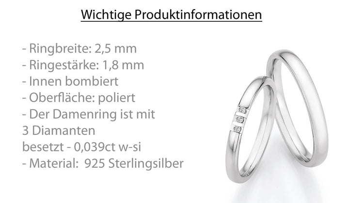 Verlobungsringe, Ehe- Partnerringe aus 925 Silber mit Diamant mit  Gravur | CR55-33170