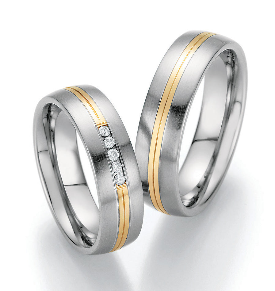 Trauring Bicolor Gold/Gold oder Stahl/Gold mit Diamant ink. Garantie und Gravur 88-60030 G/W