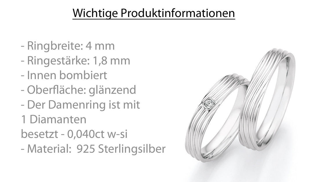 Verlobungsringe, Ehe- Partnerringe aus 925 Silber mit Diamant ink.  Gravur | CR55-33030