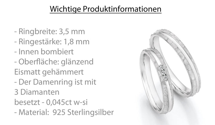 Verlobungsringe, Ehe- Partnerringe aus 925 Silber mit Diamant ink.  Gravur | CR55-33050
