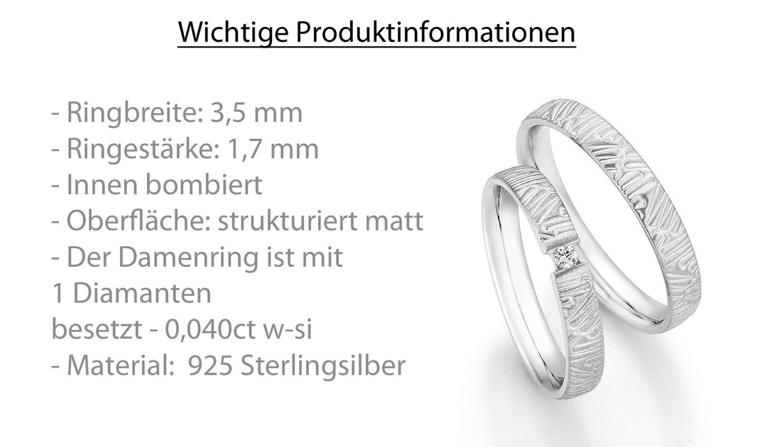 Verlobungsringe, Ehe- Partnerringe aus 925 Silber mit Diamant ink.  Gravur | CR55-33070