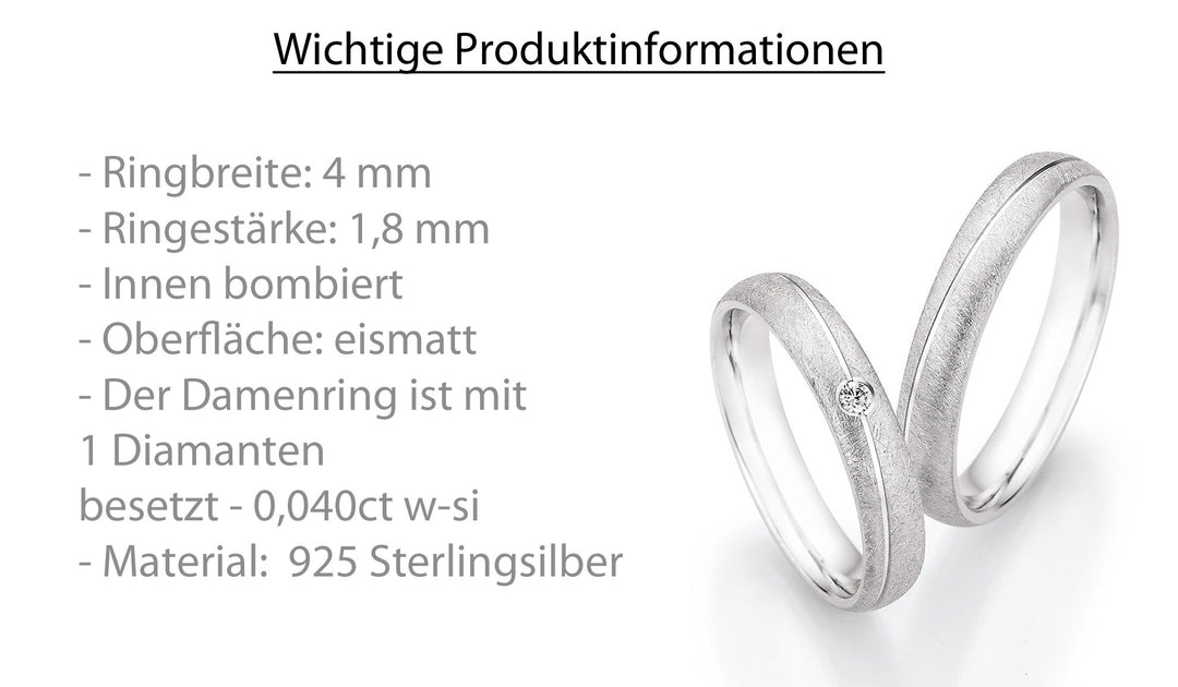 Verlobungsringe, Ehe- Partnerringe aus 925 Silber mit Diamant ink.  Gravur | CR55-33090
