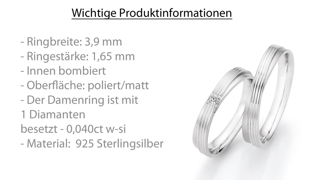 Verlobungsringe, Ehe- Partnerringe aus 925 Silber mit Diamant mit  Gravur | CR55-33110