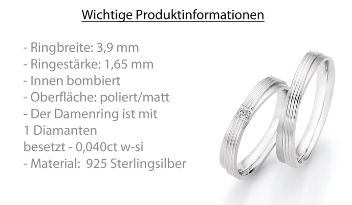Verlobungsringe, Ehe- Partnerringe aus 925 Silber mit Diamant mit  Gravur | CR55-33110
