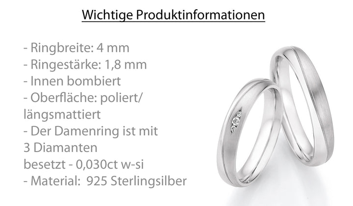 Verlobungsringe, Ehe- Partnerringe aus 925 Silber mit Diamant mit  Gravur | CR55-33130