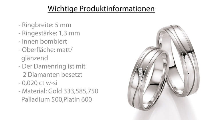 Trauring Gold Platin Palladium mit Diamant ink. Garantie und Gravur 66-10010