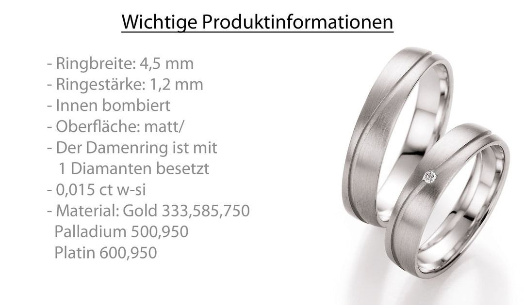 Trauring Gold Platin Palladium mit Diamant ink. Garantie und Gravur 66-10070