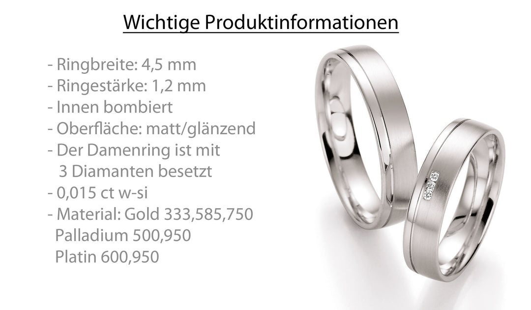 Trauring Gold Platin Palladium mit Diamant ink. Garantie und Gravur 66-10110