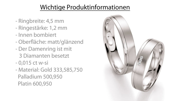 Trauring Gold Platin Palladium mit Diamant ink. Garantie und Gravur 66-10110