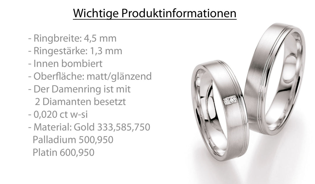 Trauring Gold Platin Palladium mit Diamant ink. Garantie und Gravur 66-10130