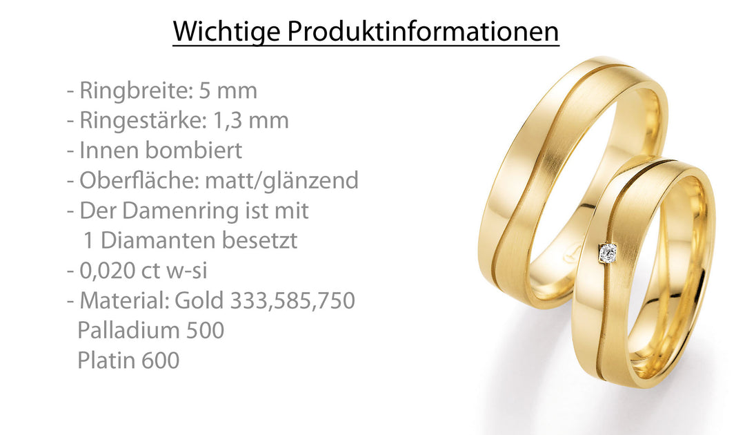 Trauring Gold Platin Palladium mit Diamant ink. Garantie und Gravur 66-10170