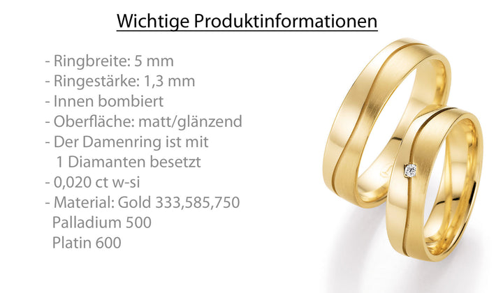 Trauring Gold Platin Palladium mit Diamant ink. Garantie und Gravur 66-10170
