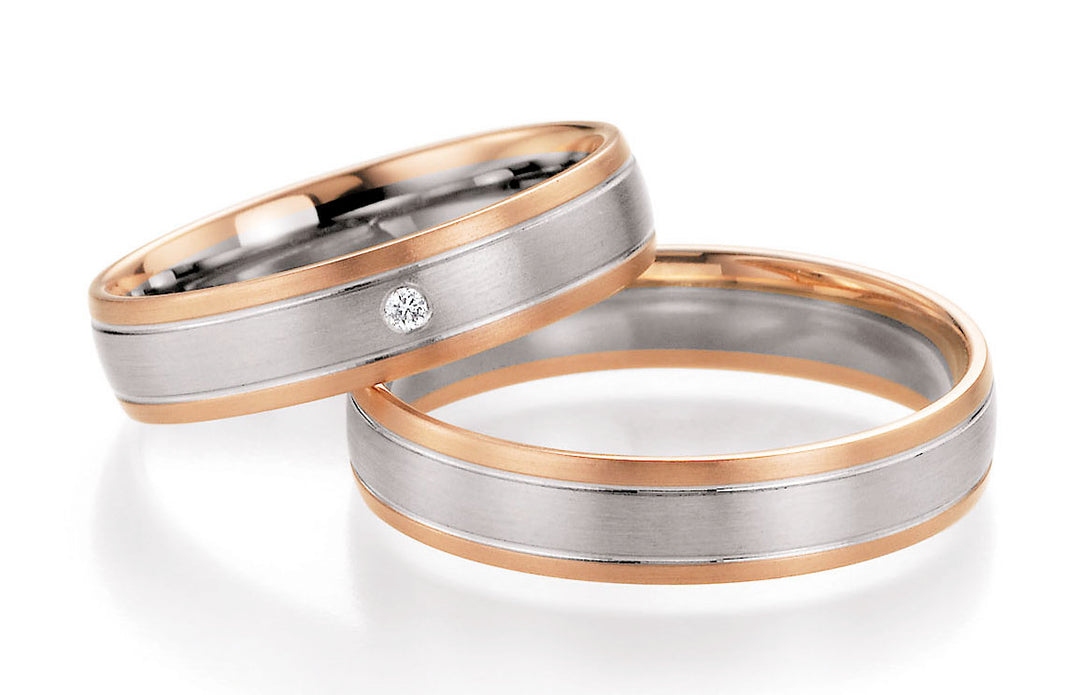 Trauring Bicolor Gold Platin Palladium mit Diamant ink. Garantie und Gravur 66-10190 RWR