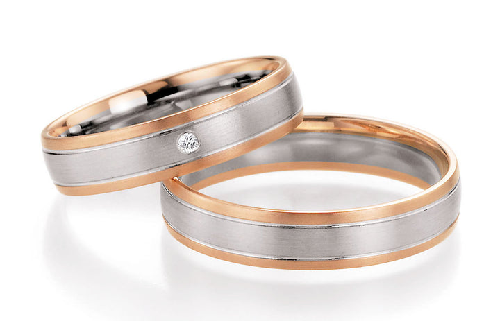 Trauring Bicolor Gold Platin Palladium mit Diamant ink. Garantie und Gravur 66-10190 RWR