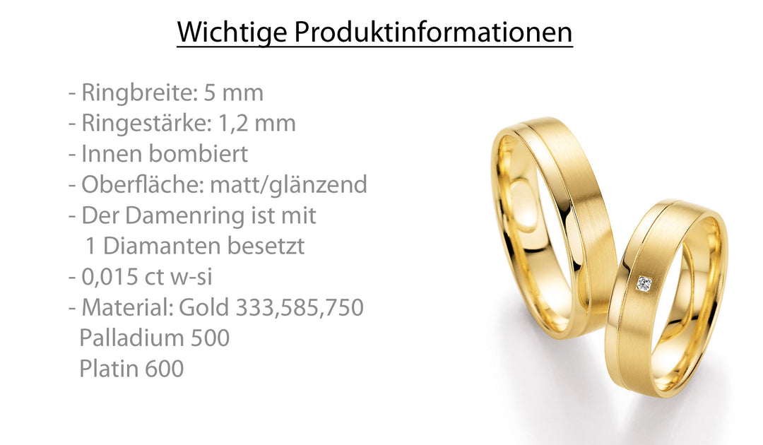 Trauring Gold Platin Palladium mit Diamant ink. Garantie und Gravur 66-10210