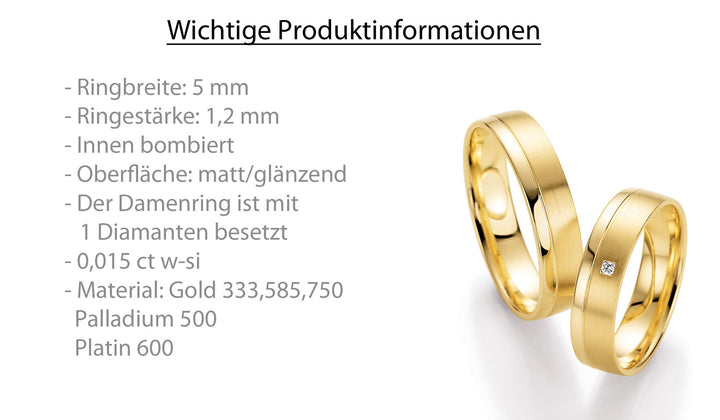 Trauring Gold Platin Palladium mit Diamant ink. Garantie und Gravur 66-10210