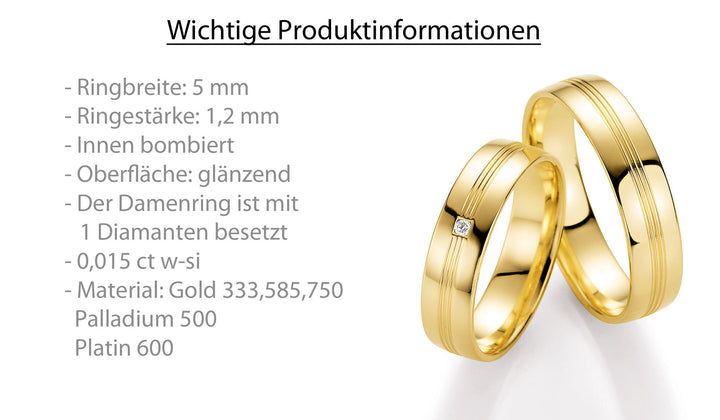 Trauring Gold Platin Palladium mit Diamant ink. Garantie und Gravur 66-10230