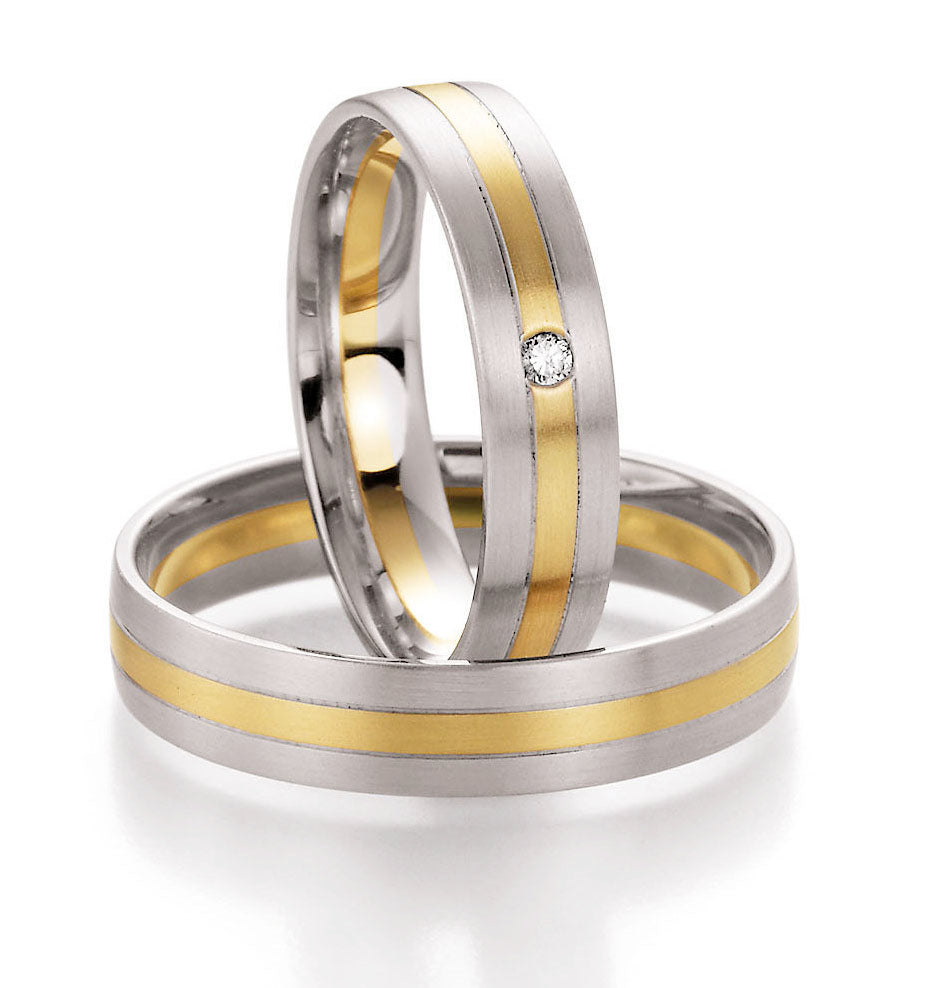 Trauring Bicolor Gold Platin Palladium mit Diamant ink. Garantie und Gravur 66-10250 WGW