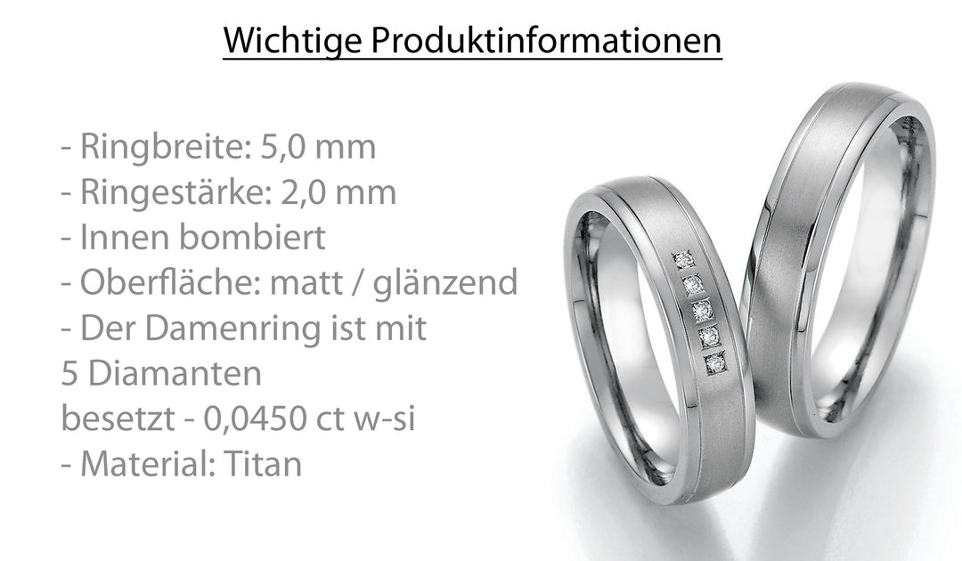 Eheringe Titan mit Diamant ink. Garantie und Gravur 77-20010