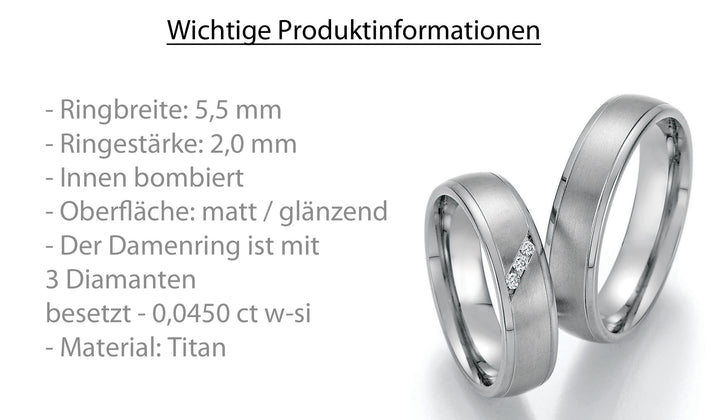 Eheringe Titan mit Diamant ink. Garantie und Gravur 77-20030