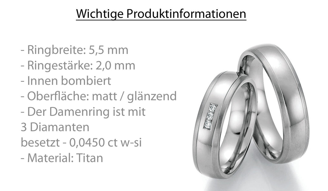 Eheringe Titan mit Diamant ink. Garantie und Gravur 77-20050
