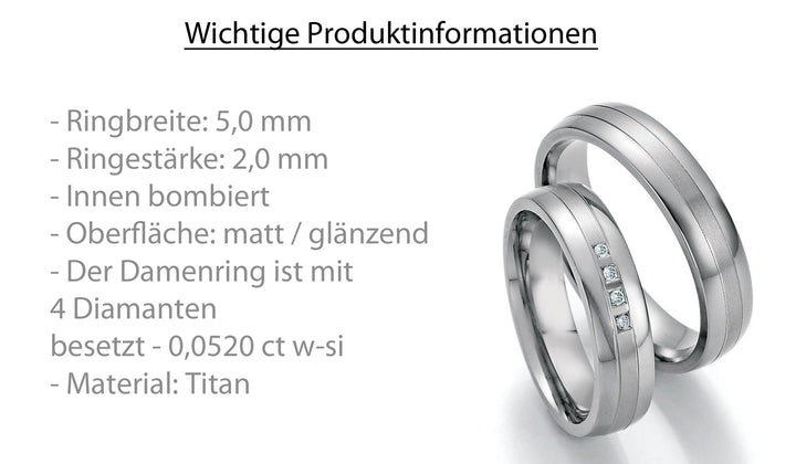 Trauringe Titan mit Diamant ink. Garantie und Gravur 77-20070