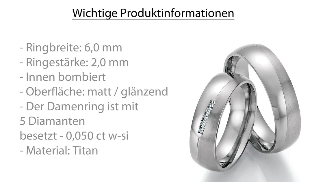 Eheringe Titan mit Diamant ink. Garantie und Gravur 77-20170
