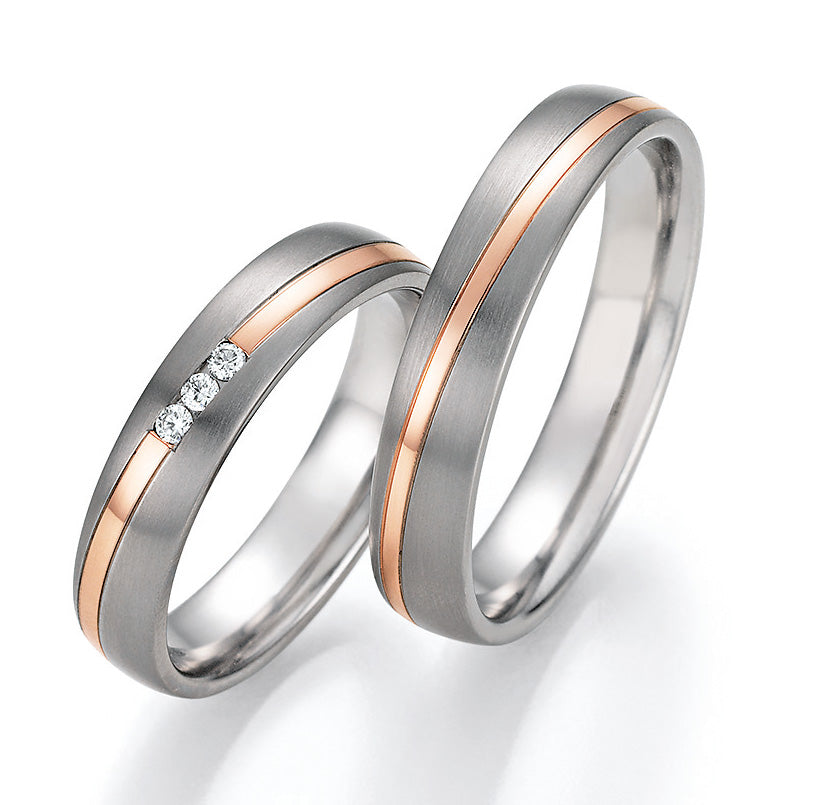Hochzeitsringe Gold585 und Titan mit Diamant ink. Garantie und Gravur 78-10030