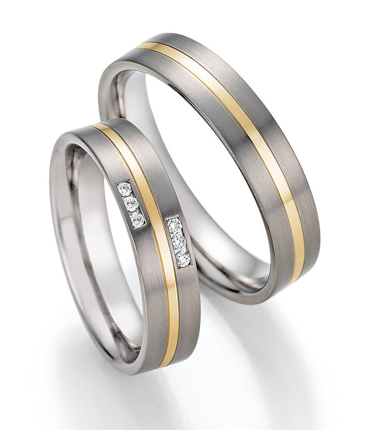 Hochzeitsringe Gold585 und Titan mit Diamant ink. Garantie und Gravur 78-10050
