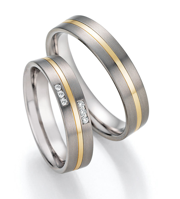 Hochzeitsringe Gold585 und Titan mit Diamant ink. Garantie und Gravur 78-10050
