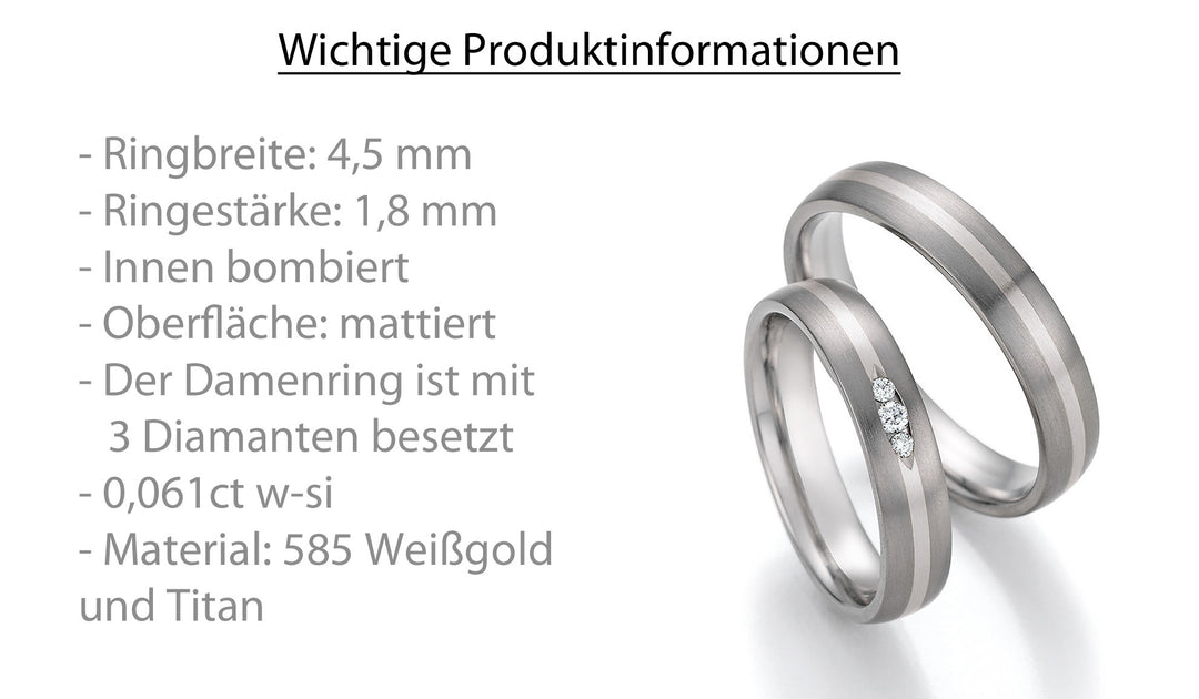 Eheringe Gold585 und Titan mit Diamant ink. Garantie und Gravur 78-10090