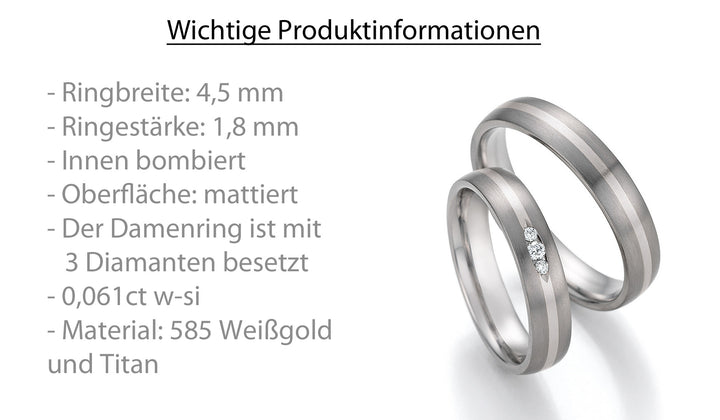 Eheringe Gold585 und Titan mit Diamant ink. Garantie und Gravur 78-10090