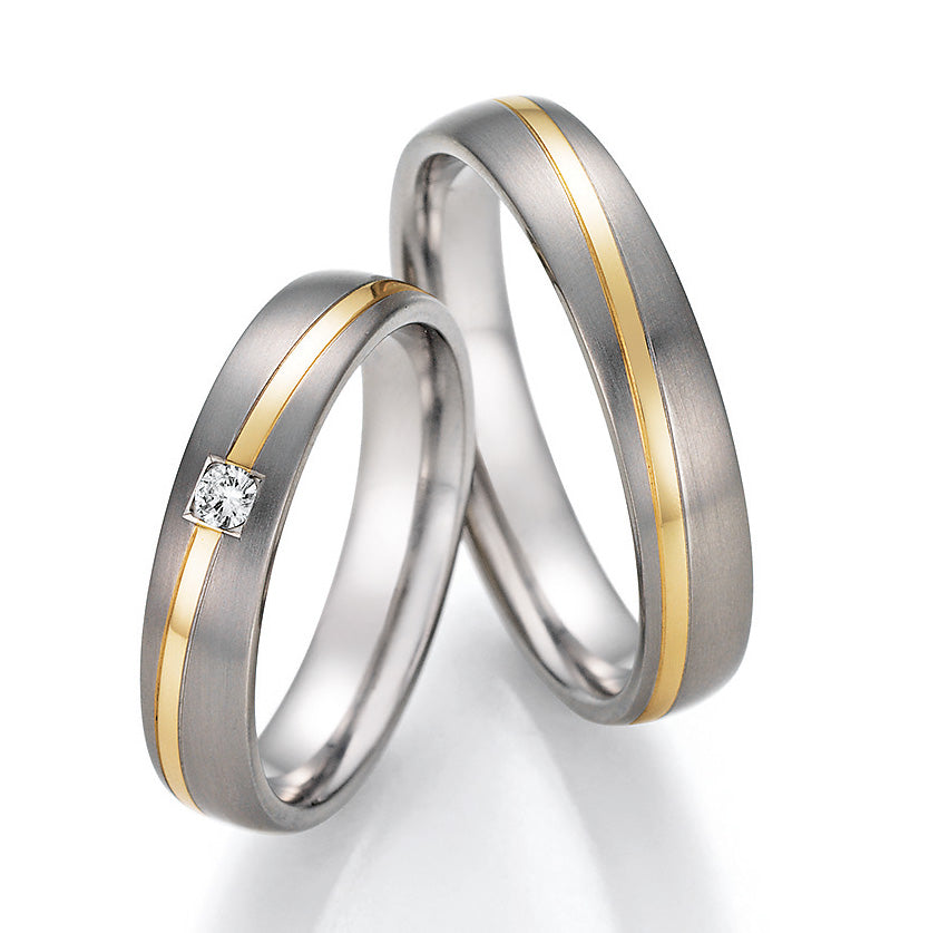 Eheringe Gold585 und Titan mit Diamant ink. Garantie und Gravur 78-10110