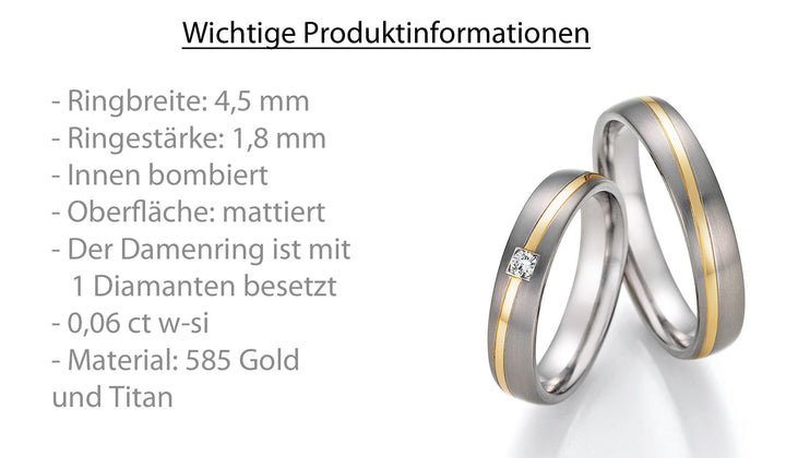 Eheringe Gold585 und Titan mit Diamant ink. Garantie und Gravur 78-10110