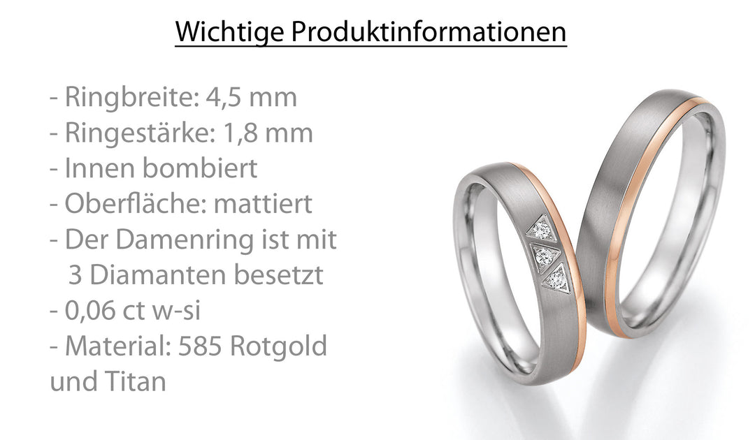 Trauring Gold585 und Titan mit Diamant ink. Garantie und Gravur 78-10130