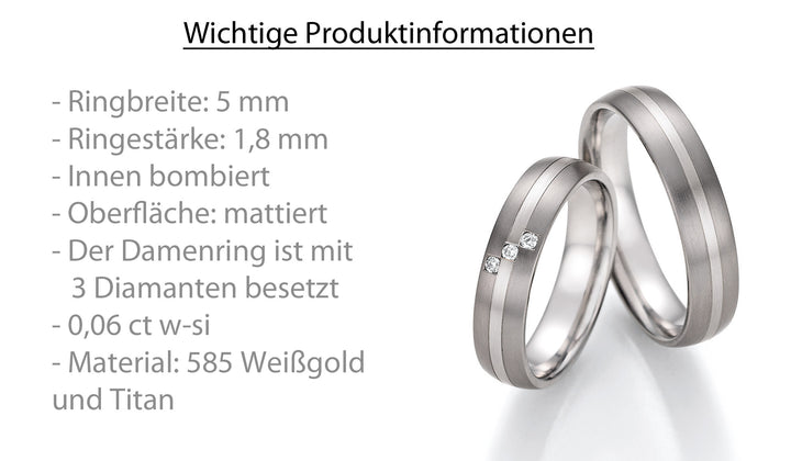 Trauring Gold585 und Titan mit Diamant ink. Garantie und Gravur 78-10150