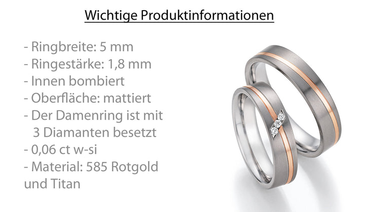 Trauring Gold585 und Titan mit Diamant ink. Garantie und Gravur 78-10170