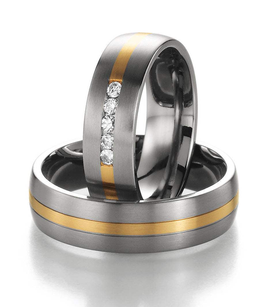 Eheringe Gold585 und Titan mit Diamant ink. Garantie und Gravur 78-80030