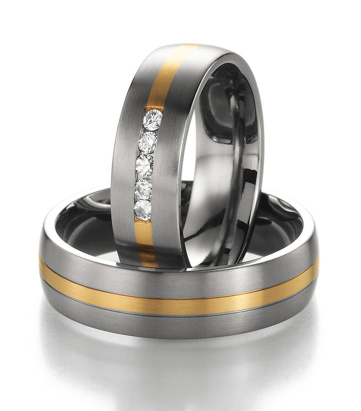 Eheringe Gold585 und Titan mit Diamant ink. Garantie und Gravur 78-80030