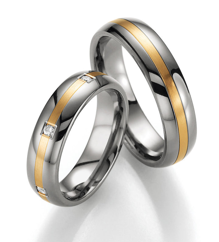 Eheringe Gold585 und Titan mit Diamant ink. Garantie und Gravur 78-80050