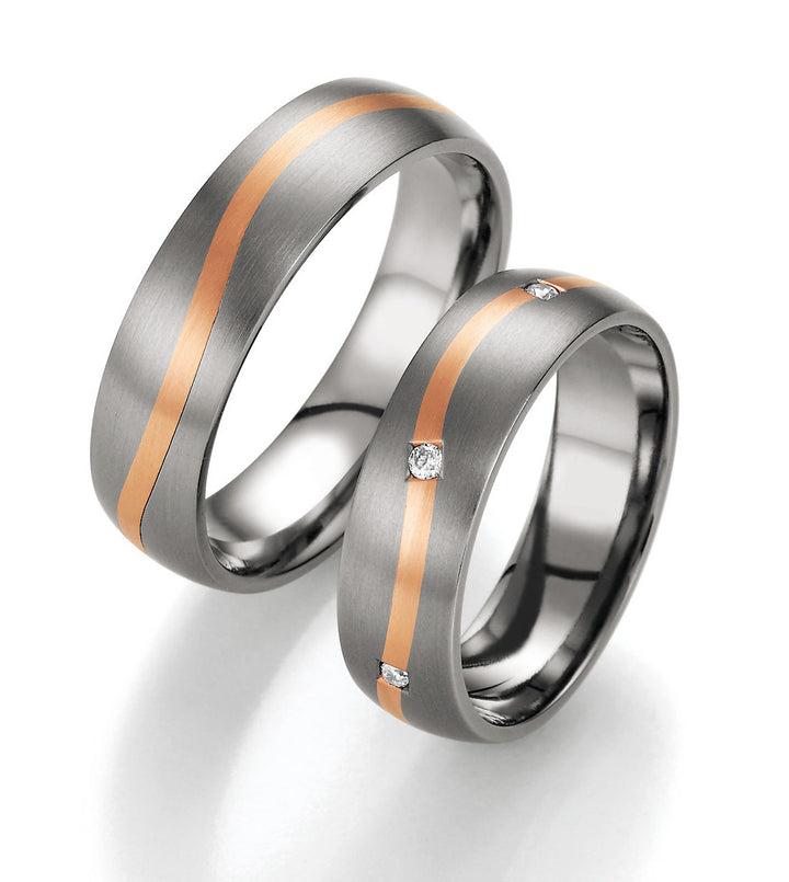 Trauringe Gold585 und Titan mit Diamant ink. Garantie und Gravur 78-80090
