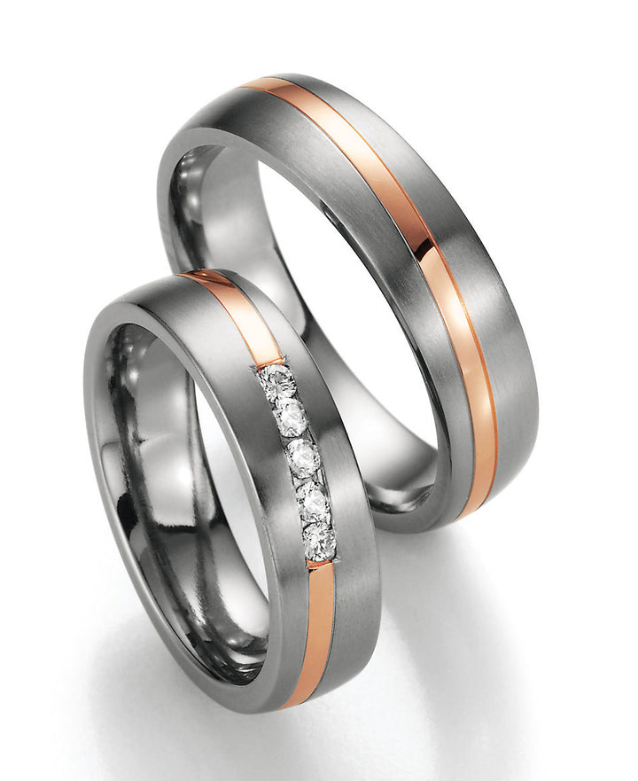Trauringe Gold585 und Titan mit Diamant ink. Garantie und Gravur 78-80110