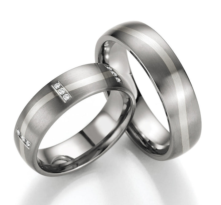 Hochzeitsringe Gold585 und Titan mit Diamant ink. Garantie und Gravur 78-80130