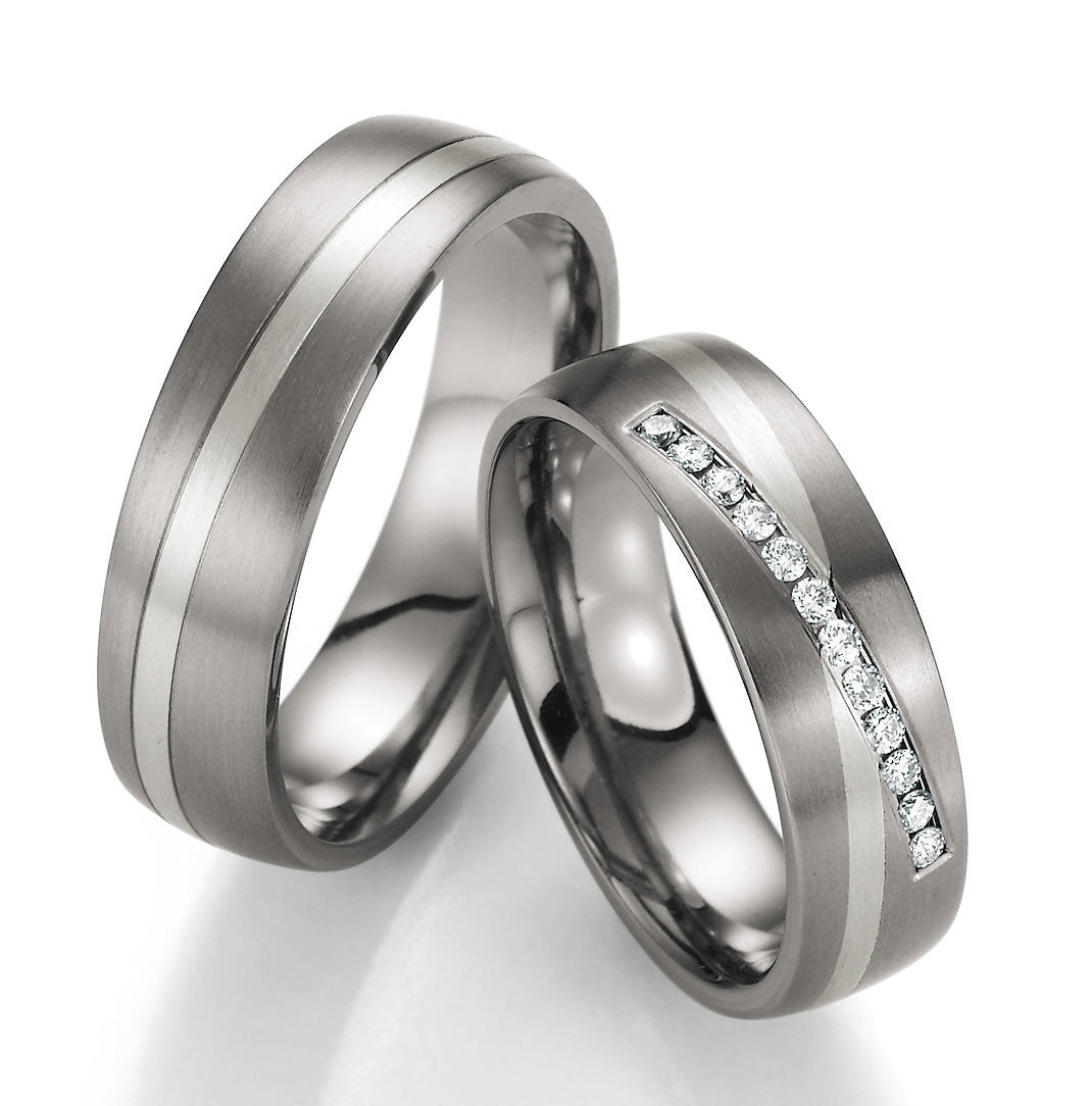 Hochzeitsringe Gold585 und Titan mit Diamant ink. Garantie und Gravur 78-80150