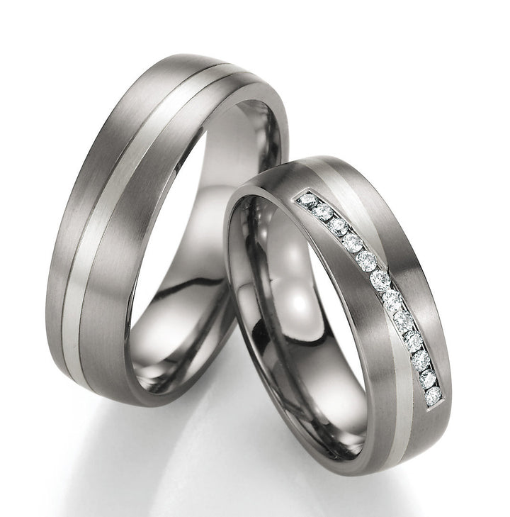 Hochzeitsringe Gold585 und Titan mit Diamant ink. Garantie und Gravur 78-80150