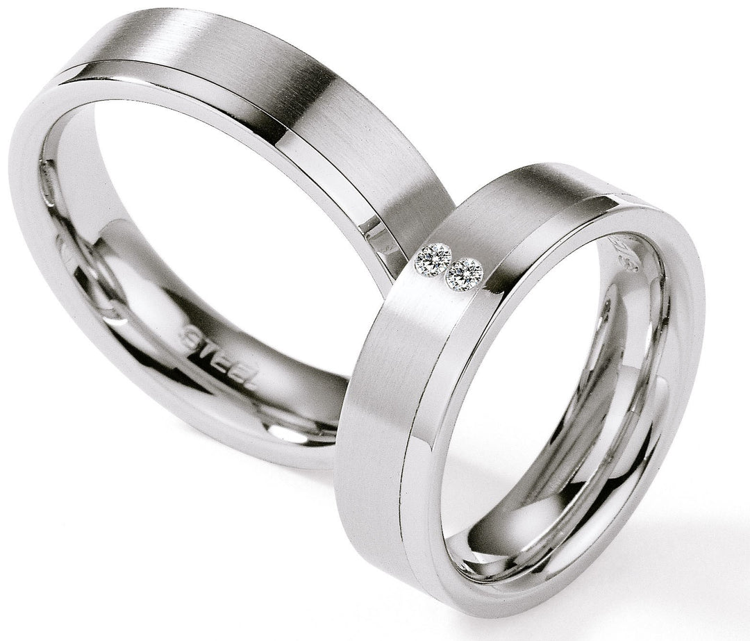 Hochzeitsringe Edelstahl mit Diamant ink. Garantie und Gravur 88-01270