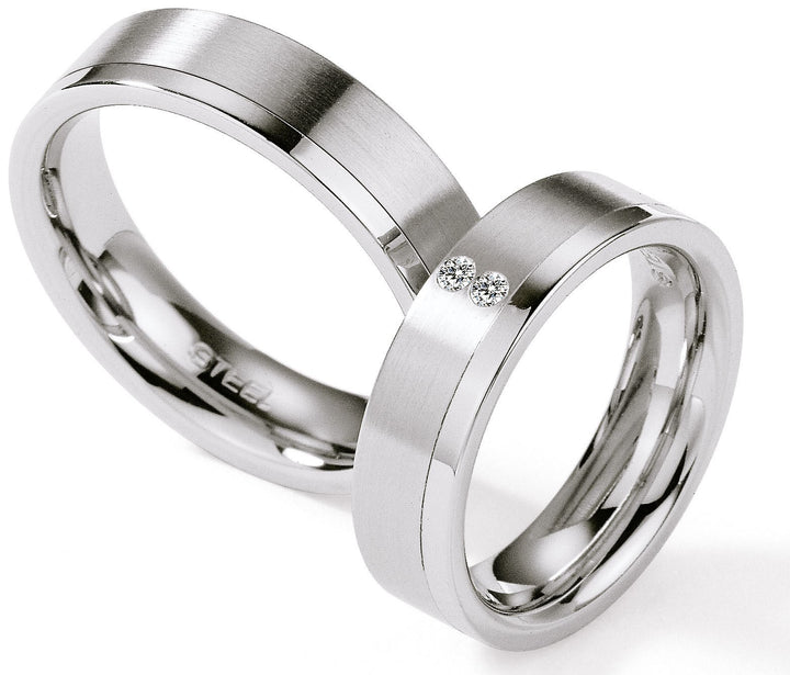 Hochzeitsringe Edelstahl mit Diamant ink. Garantie und Gravur 88-01270