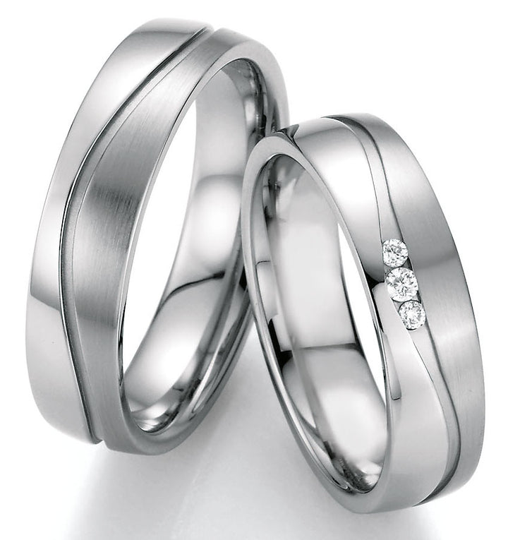 Trauringe Edelstahl mit Diamant ink. Garantie und Gravur 88-20150